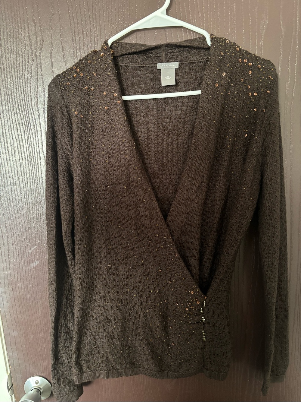 Ann Taylor Chocolate Brown Beaded Knit Sweater